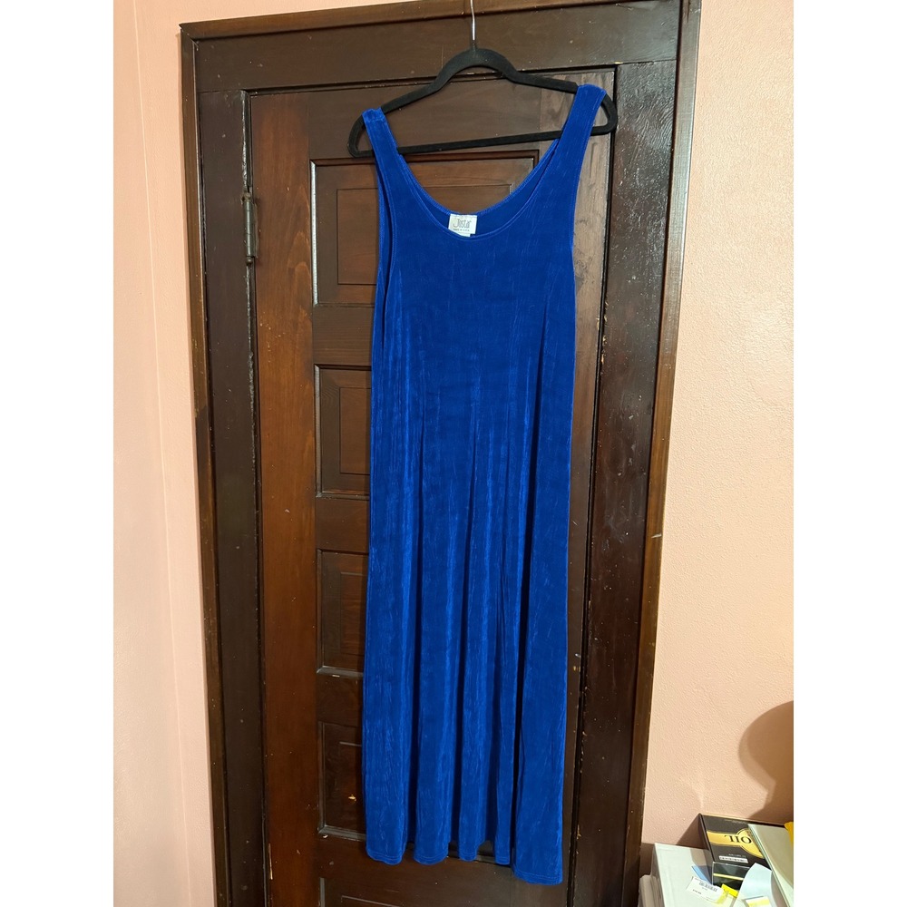 Jostar Royal Blue Crinkle Texture Sleeveless Maxi Dress XL Made in USA